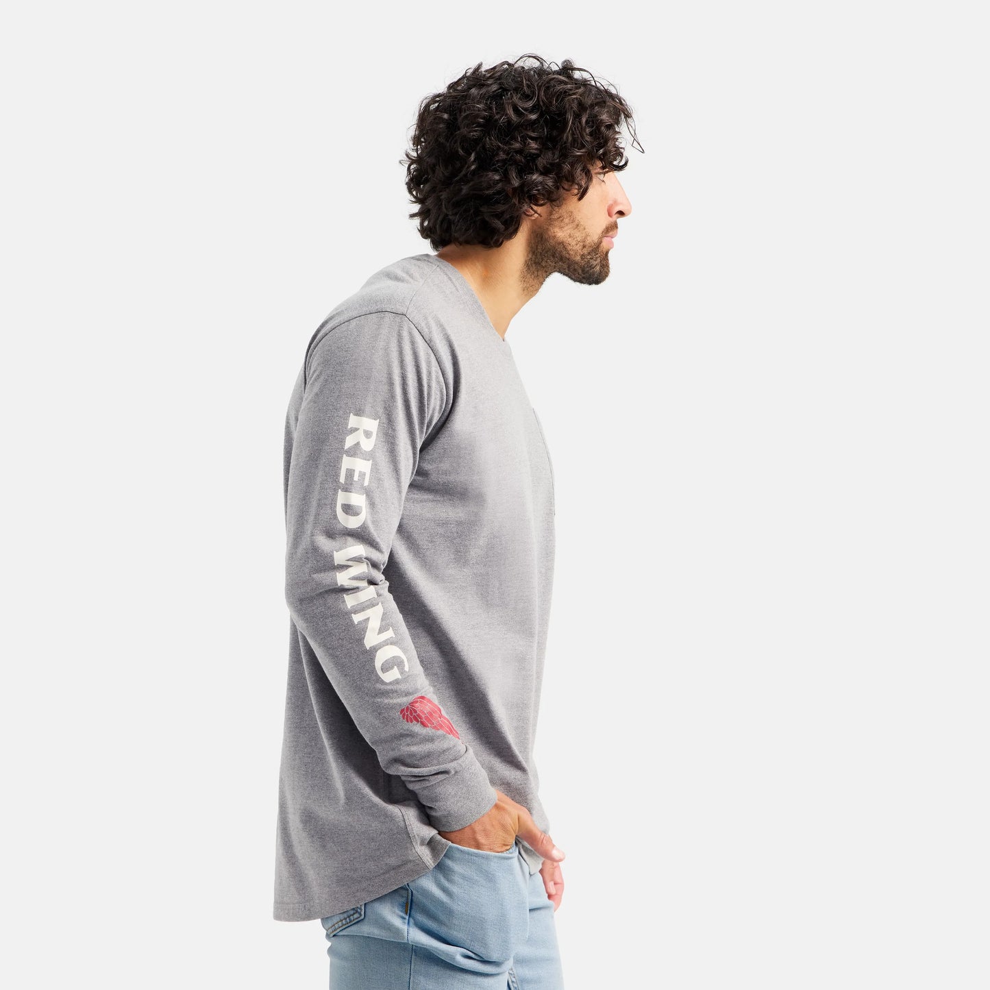 Red Wing Shoes Long Sleeve Classic Pocket Tee in Heather Gray 98475 | Red Wing