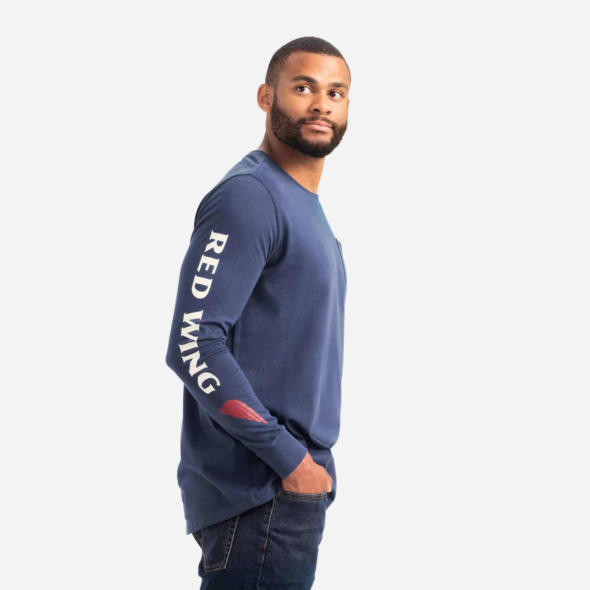 Red Wing Shoes Long Sleeve Classic Pocket Tee in Navy 98476