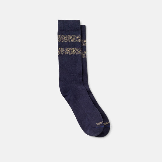 Red Wing Shoes Unisex Wool Blend Striped Crew Socks in Navy/Tan | Red Wing Heritage 97676
